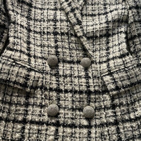 ronny kobo lily black & white tweed double brested blazer coat dress size small - Picture 3 of 5